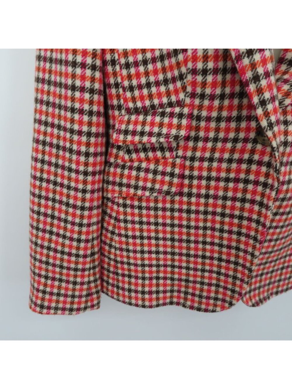 Talbots Women 8 Orange Brown Pink Houndstooth One Button Blazer Jacket Coat - Picture 4 of 10